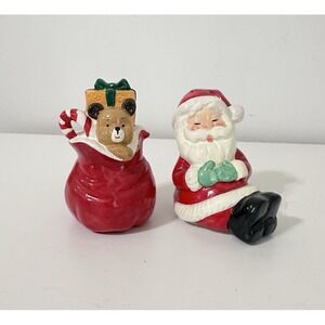 Vintage ENESCO 1970's Santa And Toy Bag  Salt And Pepper Shakers Christmas Japan